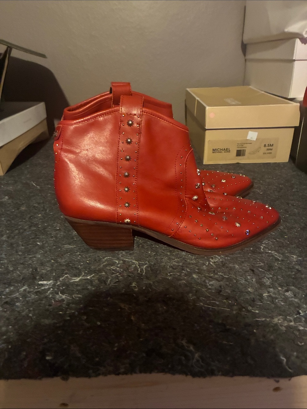 Sam Edelman Red Studded Ankle Boots, no box